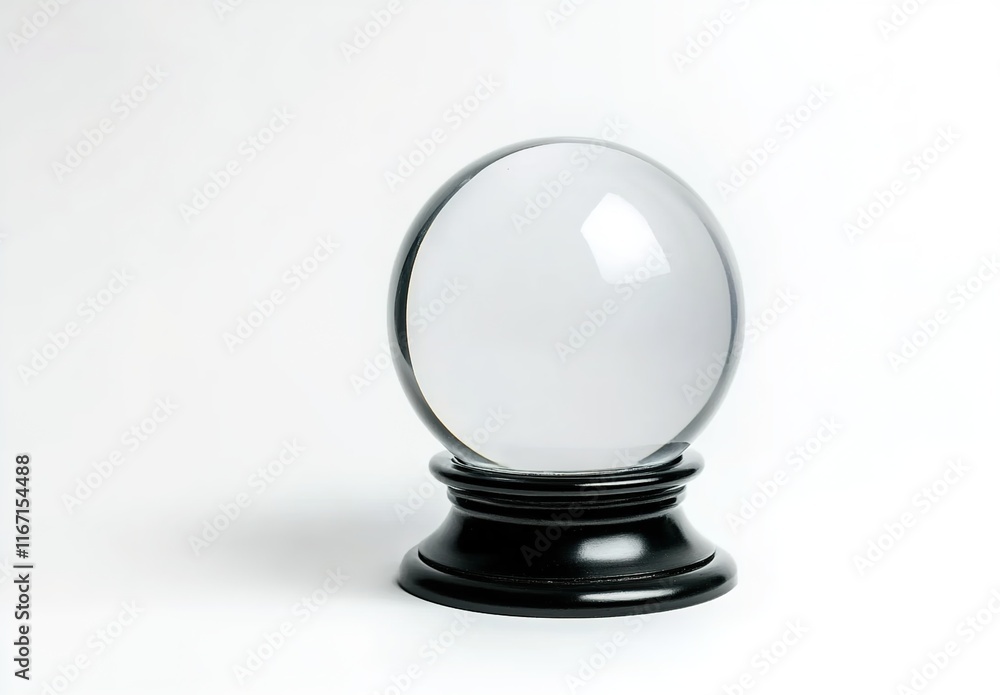 White background, crystal ball on a stand, isolated, with white space around the glass sphere. White background, crystal ball on a stand, isolated, with white space around the glass sphere.