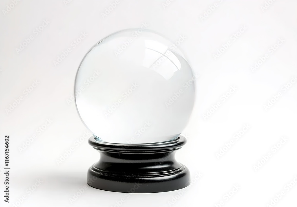 White background, crystal ball on a stand, isolated, with white space around the glass sphere. White background, crystal ball on a stand, isolated, with white space around the glass sphere.