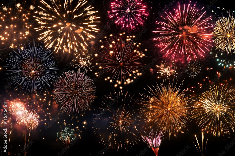 Naklejka premium A Spectacular Night Sky Display Of Fireworks