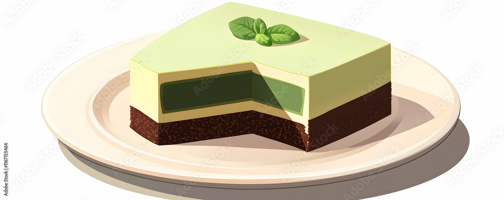 Delicious Green Tea Cake Slice Isometric Illustration Delicious Green Tea Cake Slice Isometric Illustration