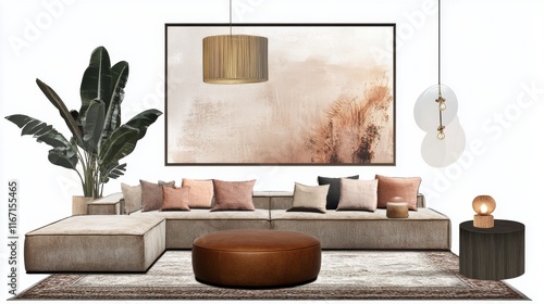 Modern living room interior design with stylish furniture and decor elements