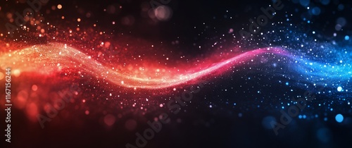 Vibrant abstract wave pattern with glowing particles in dynamic colors