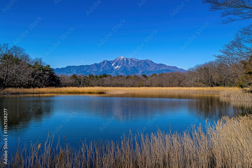 A beautiful photograph of Mount Fuji with its reflection on the lake, a blue sky, and a minimalist style. The image is high resolution, high quality, and high in detail, with a sharp focus and no blur A beautiful photograph of Mount Fuji with its reflection on the lake, a blue sky, and a minimalist style. The image is high resolution, high quality, and high in detail, with a sharp focus and no blur