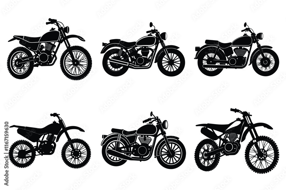 Fototapeta premium Set of vintage motorcycle silhouette, Retro bike collection vector illustration