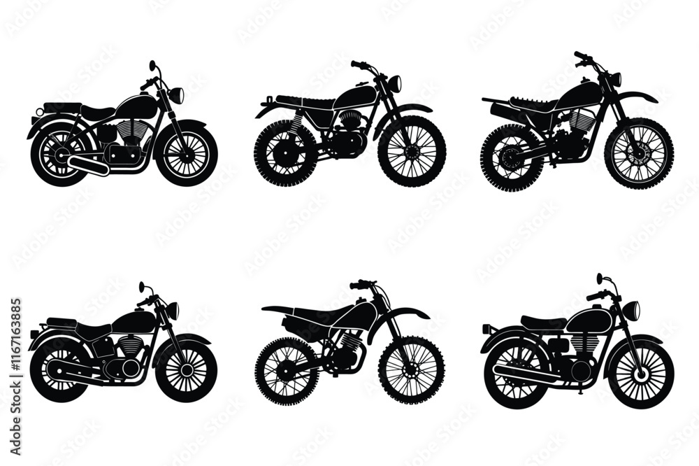Fototapeta premium Set of vintage motorcycle silhouette, Retro bike collection vector illustration
