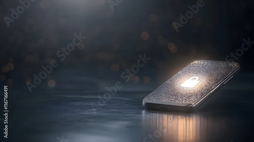 glowing smartphone displaying secure lock symbol, representing digital security and privacy. soft lighting enhances modern technology feel, creating sense of safety