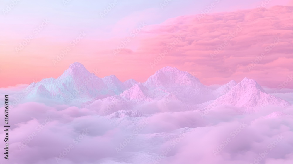Fototapeta premium Dreamscape: Floating Mountains in Serene Cloud Sea - 3D Render Digital Artwork Symbolizing Pursuit of Dreams