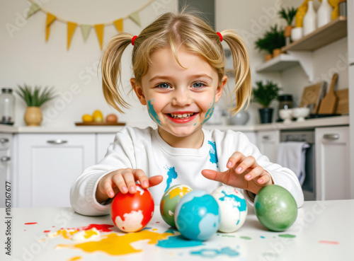Kinder beim Ostereier bemalen