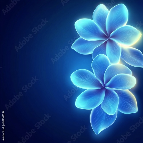 Delicate glowing blue flower with shimmering petals on a dark background