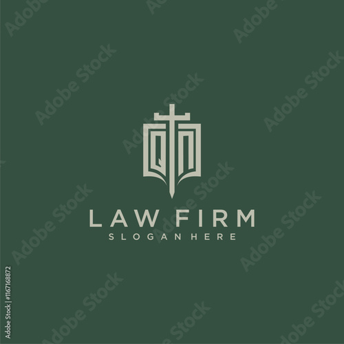 QO initial monogram for law firm with sword and shield logo image photo