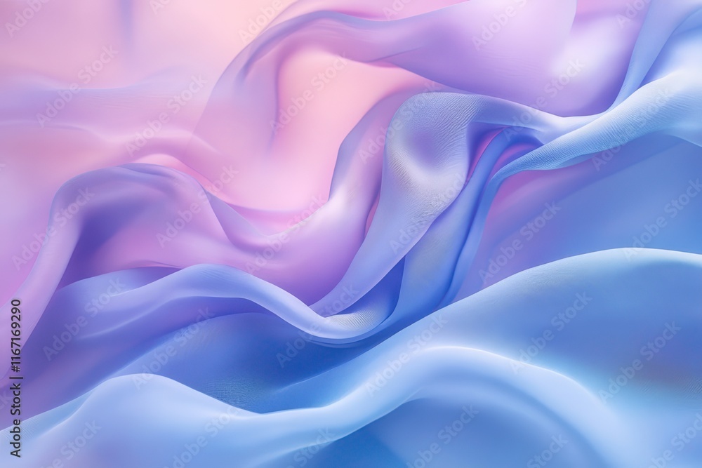 Obraz premium Soft pastel silk fabric waves creating a serene and calming visual experience in shades of pink and blue. Generative AI