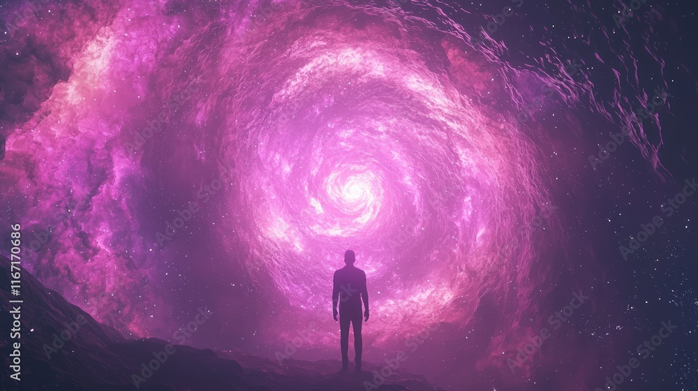 Fototapeta premium Celestial Mind - Explore the Vast Cosmos Within Through Vibrant Galaxies in Human Silhouette | 3D Render Digital Artwork
