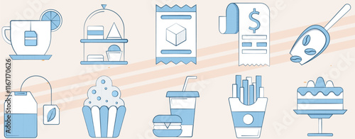 Additional cafe-themed vector icons featuring various cafe items and beverages