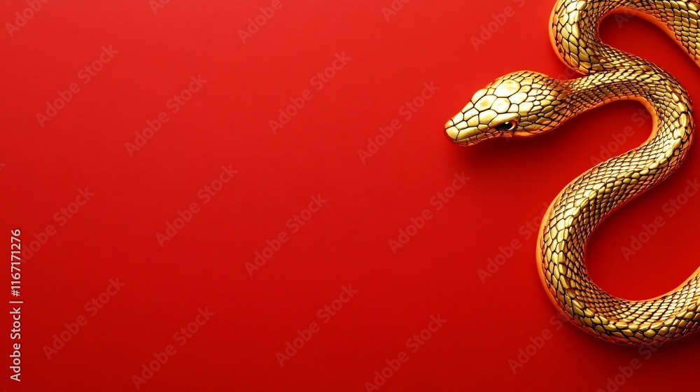 Majestic Golden Snake Design on Vibrant Red Festive Background Majestic Golden Snake Design on Vibrant Red Festive Background