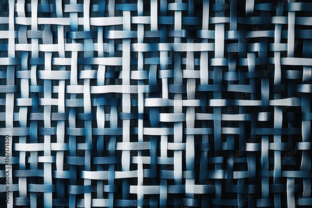 Fototapeta premium Intricate woven pattern featuring blue and white colors creating an eye-catching textile design for craft or decor. Generative AI