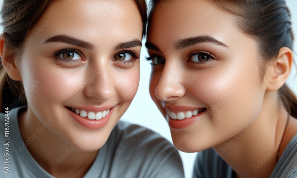 Smiling sisters in natural light closeup portrait of joyful embrace and friendship Smiling sisters in natural light closeup portrait of joyful embrace and friendship