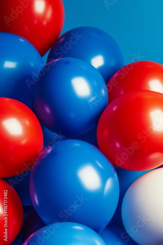 Colorful assortment of balloons on a blue background ready for a celebration