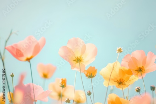 Wallpaper Mural Sunlit wildflowers bloom in a serene field under a clear blue sky during spring days. Generative AI Torontodigital.ca