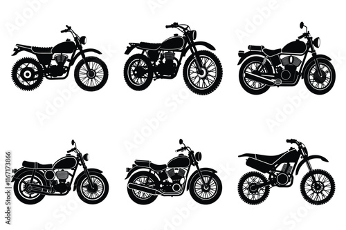 Set of vintage motorcycle silhouette, Retro bike collection vector illustration