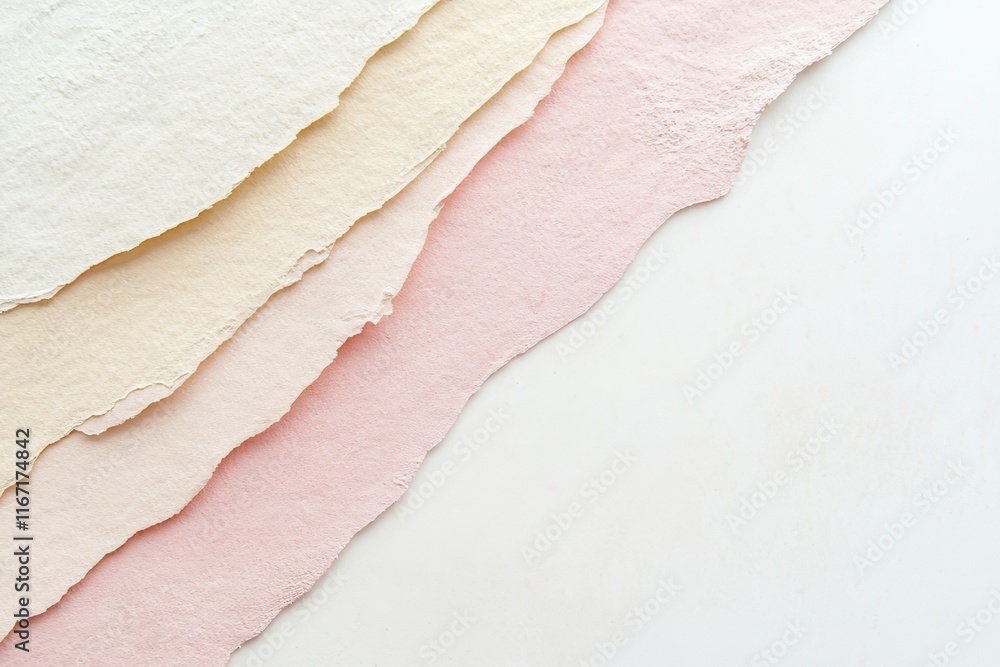 Layers of textured handmade paper in soft pastel shades displayed artistically on a neutral background. Generative AI Layers of textured handmade paper in soft pastel shades displayed artistically on a neutral background. Generative AI