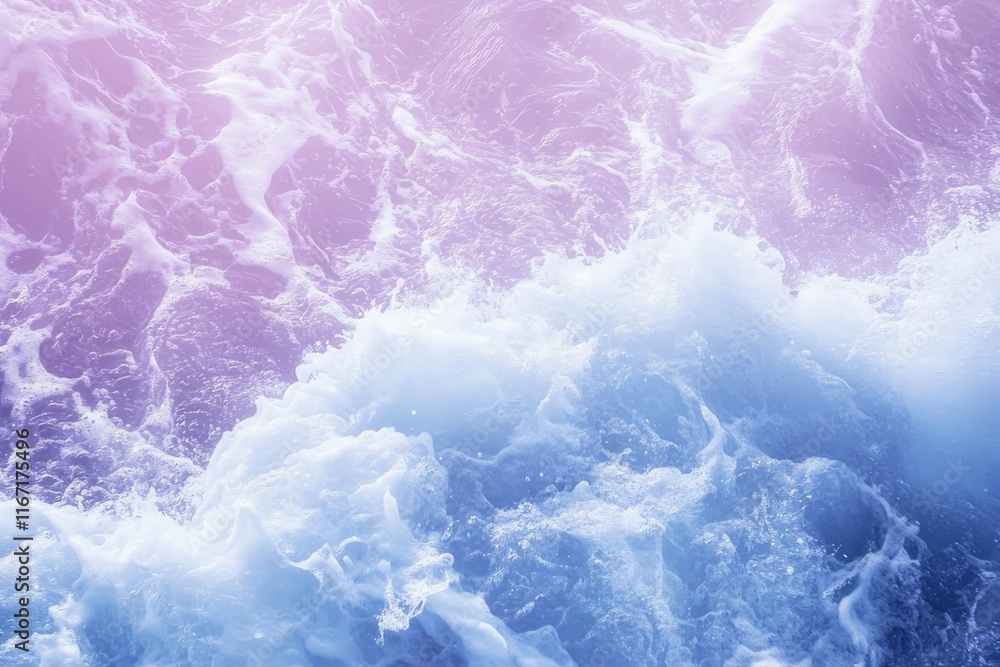 Obraz premium Waves crashing energetically against the shore during twilight, illuminating the water with shades of blue and purple. Generative AI