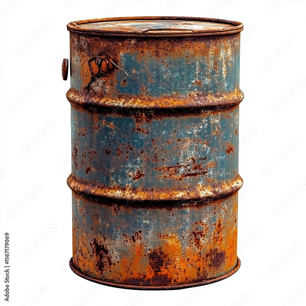 Barrel of oil. Rusty dangerous barrel with fuel or crude oil on an isolated background Barrel of oil. Rusty dangerous barrel with fuel or crude oil on an isolated background