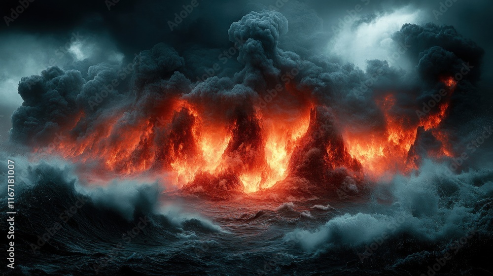 Fiery Volcanic Eruption at Sea Fiery Volcanic Eruption at Sea