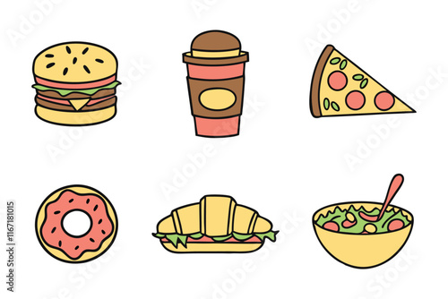 Food flat Illustration Icons set, Food Vector Art Illustration Clipart. set of food Illustration bundle	