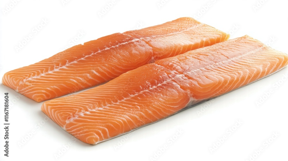 Two Fresh Salmon Fillets on White Background Two Fresh Salmon Fillets on White Background