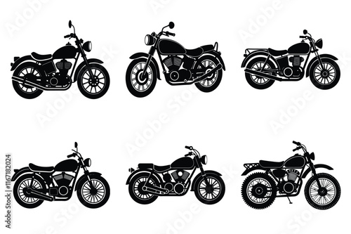 Set of vintage motorcycle silhouette, Retro bike collection vector illustration