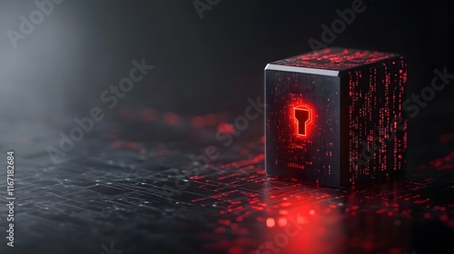 futuristic AI powered data vault with glowing red elements, showcasing advanced technology and digital patterns. sleek design emphasizes innovation and security in modern setting