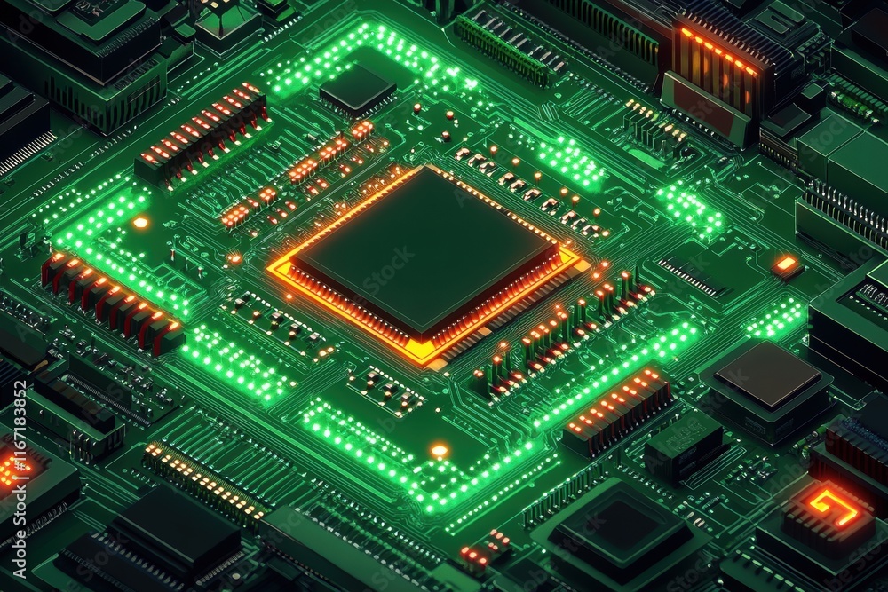 Glowing Circuit Board with Central Processing Unit Glowing Circuit Board with Central Processing Unit