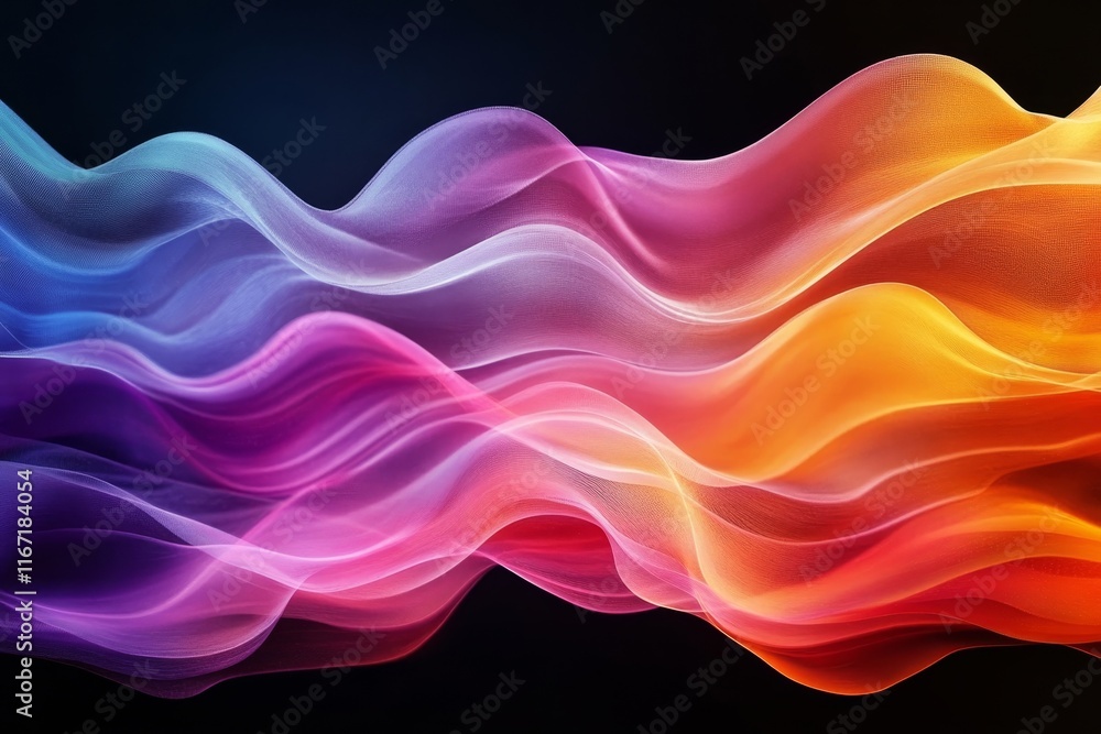 Colors wave on dark background, abstract 3d neon colors flow, black banner design, copy space, Generative AI Colors wave on dark background, abstract 3d neon colors flow, black banner design, copy space, Generative AI