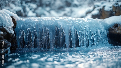 Frozen Waterfall Icicles Winter Stream Nature Scene photo