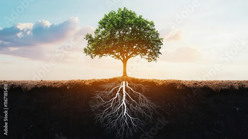 Ancient tree standing firm through seasons of change, its roots deep and unshaken, patience, waiting, stability