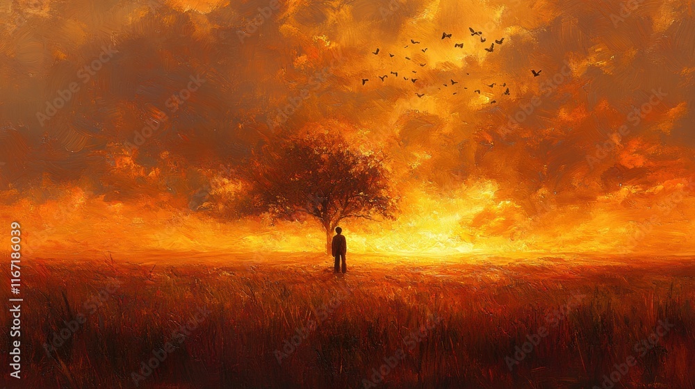 Fototapeta premium Solitary Figure at Sunset