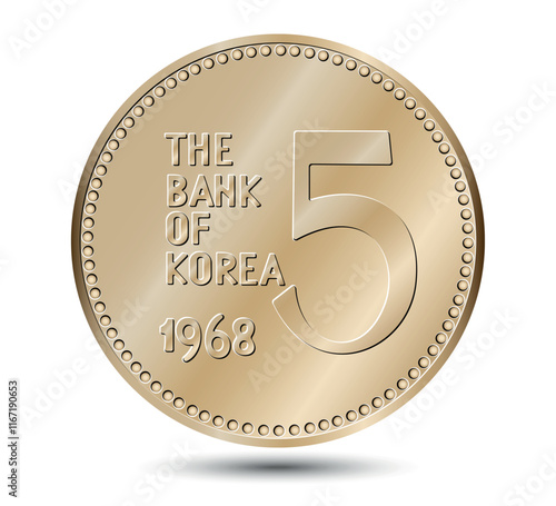 South Korea, 5 won, 1968. Reverse of South Korea five won coin. Vector illustration.