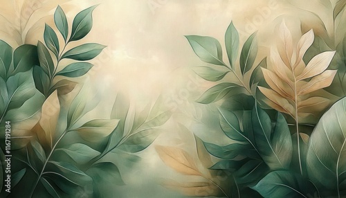 Pastel Tropical Leaves Watercolor Art Print for Textured Wall Interior Design