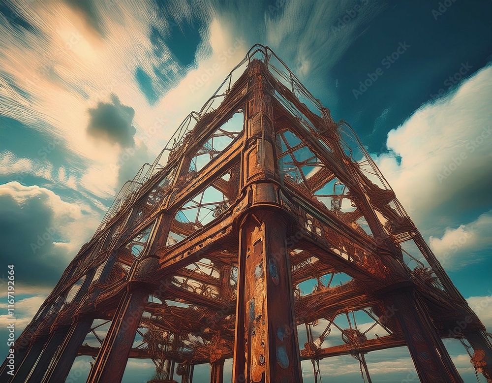 rusted metal structure against cloudy sky rusted metal structure against cloudy sky