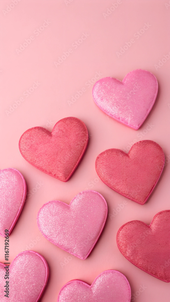 Some pink hearts in front of a pink background. valentine's day material Some pink hearts in front of a pink background. valentine's day material