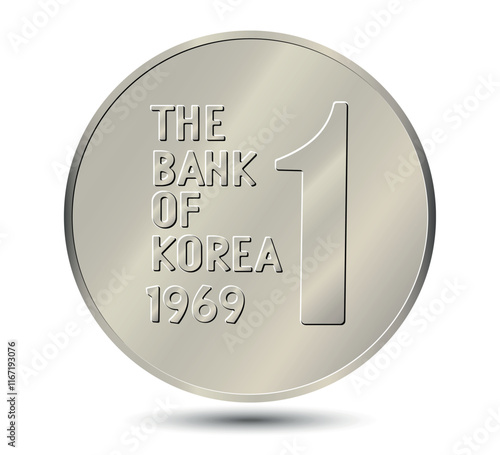 South Korea, 1 won, 1969. Reverse of South Korea one won coin. Vector illustration.