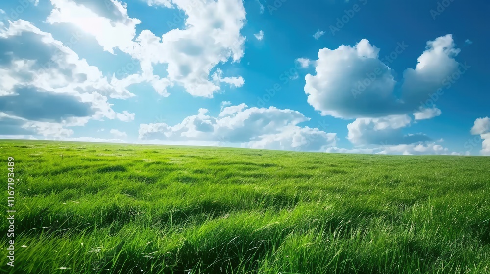 Beautiful grassy fields and summer blue sky with fluffy white clouds in the wind. Wide format. Hand edited . Beautiful grassy fields and summer blue sky with fluffy white clouds in the wind. Wide format. Hand edited .