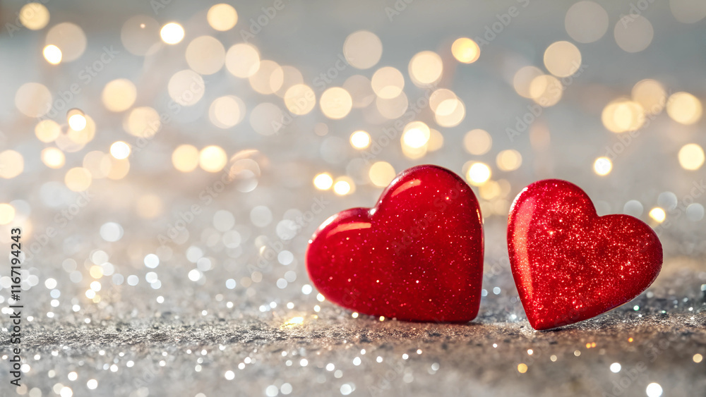 Two hearts on sparkling background for Valentine's Day. Banner design. Two hearts on sparkling background for Valentine's Day. Banner design.