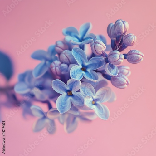 Beautiful lilac flowers arranged on a soft pink background for a creative flo...