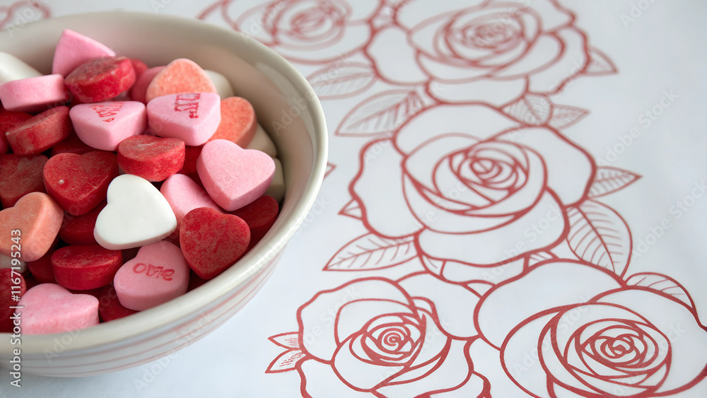 Valentine heart shaped candies. Room for text. Background illustration. Valentine heart shaped candies. Room for text. Background illustration.