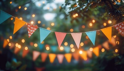 colorful triangular flags festive outdoor party vibrant bunting celebration decoration