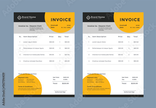 Minimal Corporate Business Invoice design template vector illustration bill form price invoice. Creative invoice template vector. business stationery design payment agreement design template