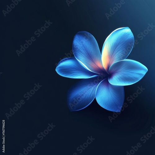 Delicate glowing blue flower with shimmering petals on a dark background
