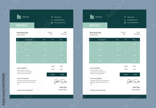 Minimal Corporate Business Invoice design template vector illustration bill form price invoice. Creative invoice template vector. business stationery design payment agreement design template