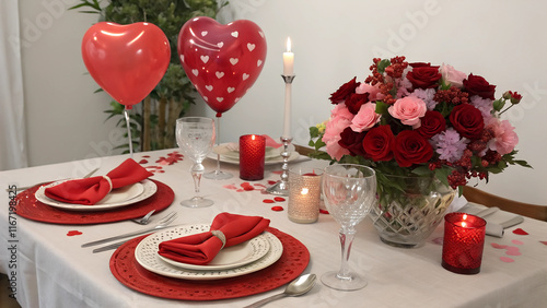 Valentine's day decoration.valentines background.table setting photo